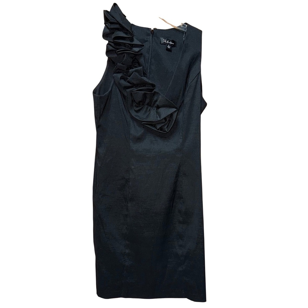 SL Fashions Black‎ Sleeveless One Shoulder Ruffle Sheath Dress 8 Whimsigoth Hoco